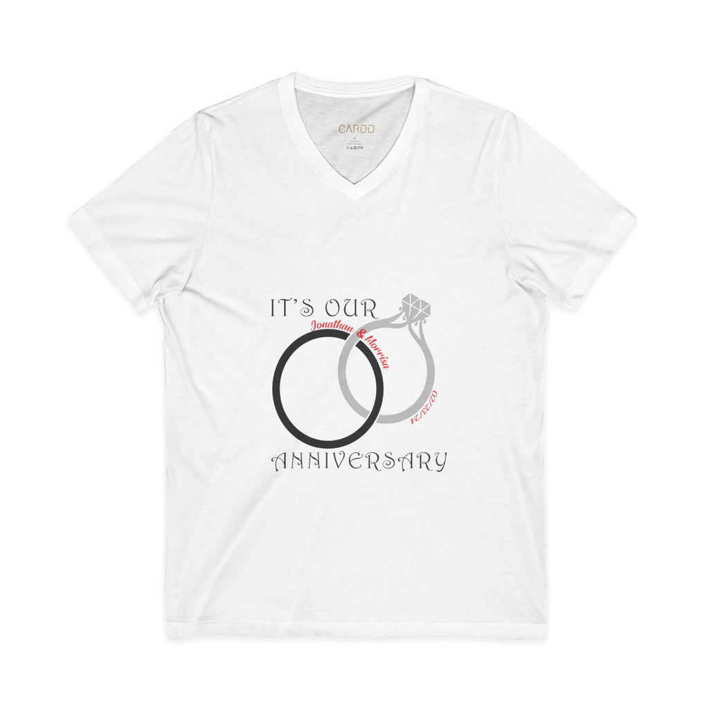 Anniversary V-Neck Tee – "It's Our Anniversary" with Rings & "I Fall in Love With You Everyday"