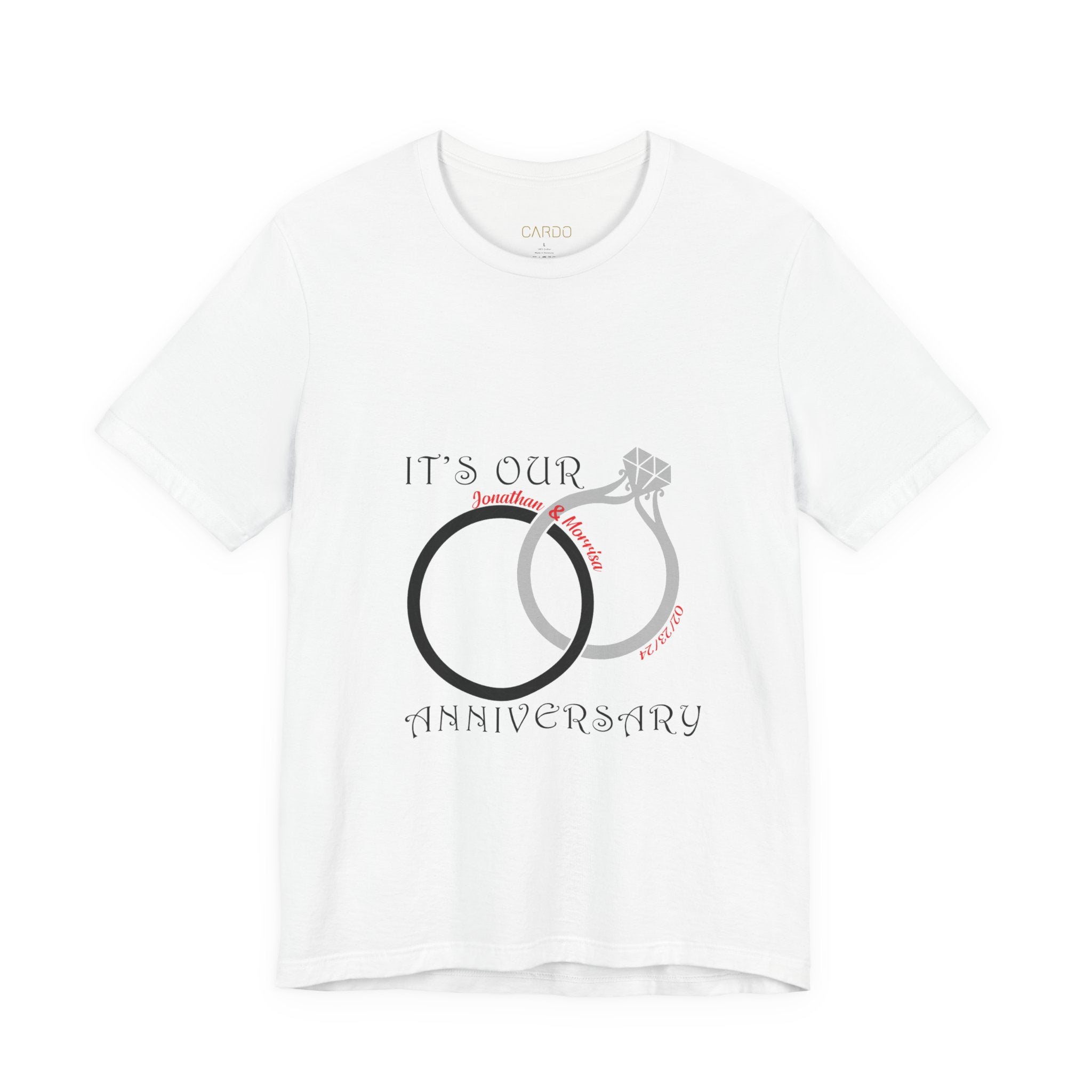 Anniversary Tee — "It's Our Anniversary" Rings Design (Back: "I fall in love with you everyday")