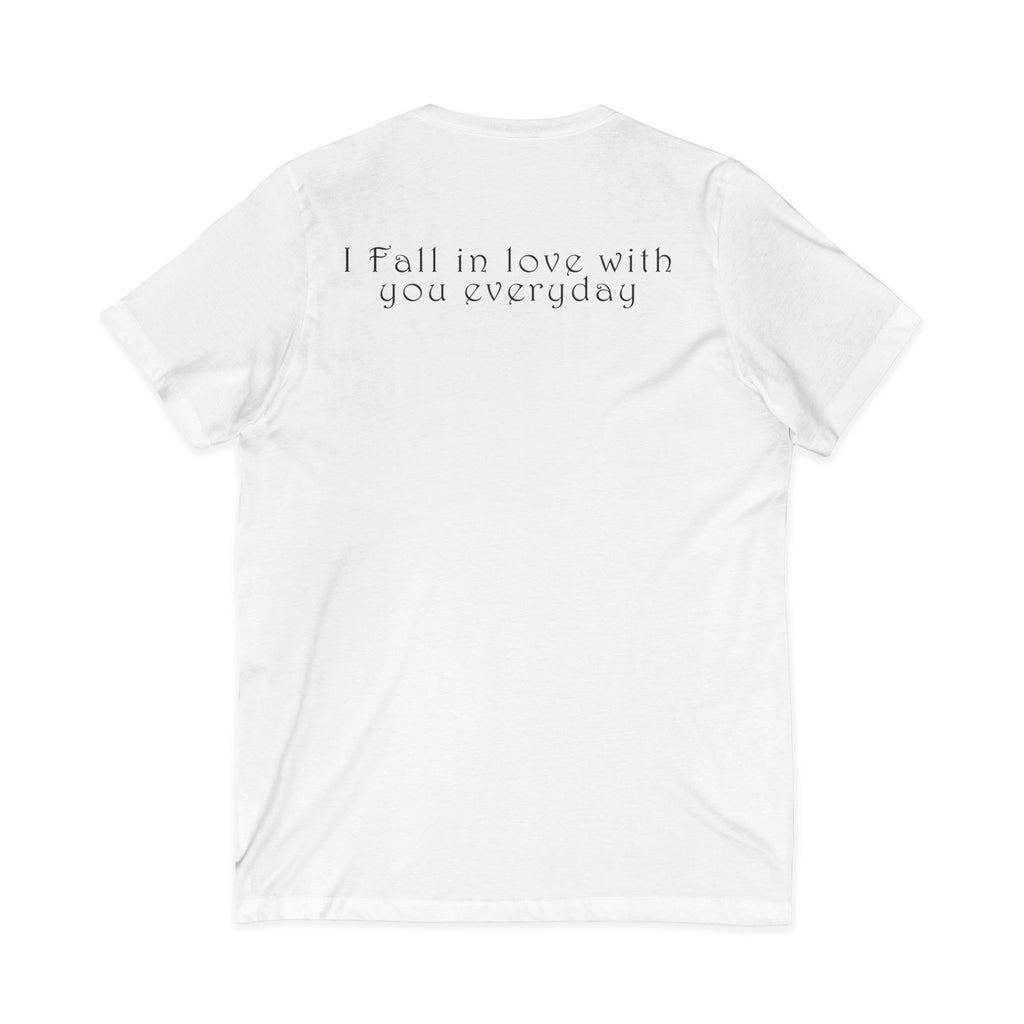 Anniversary V-Neck Tee – "It's Our Anniversary" with Rings & "I Fall in Love With You Everyday"